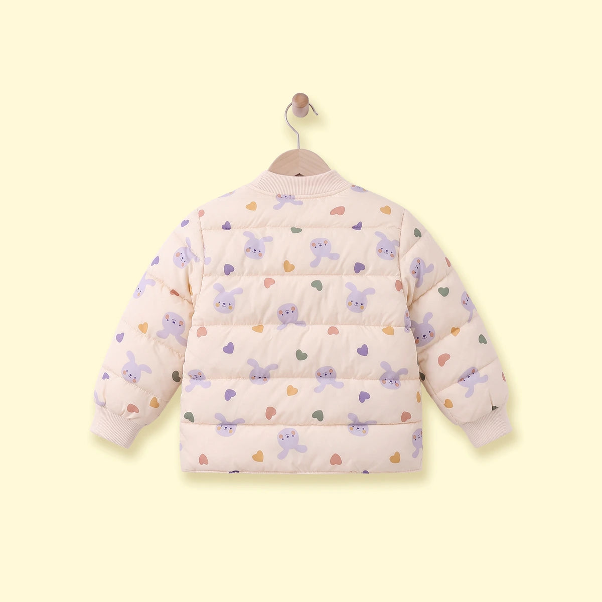 Girls Cream Heart Print Long Sleeve Quilted Jacket Coats & Jackets