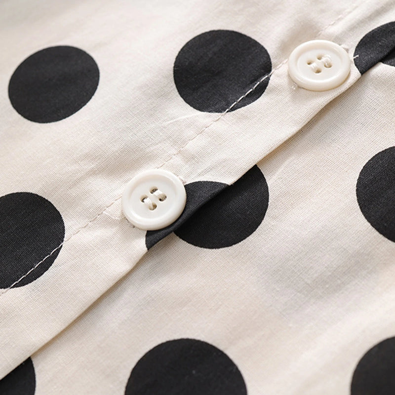 Girls Apricot Polka Dot Printed Puff Sleeve Top With Elasticated Pants Sets Sets