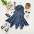 Girls Blue Asymmetrical Hem Sleeveless Denim Dress Casual Dresses Blue 1-2 Y
