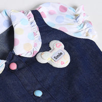 Girls Dark Blue Polka Dot Print Denim Shirt With Skirts Sets 2 pc. Sets
