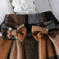 Girls Puff Sleeves Top With Brown Checked Skirt Set 2 pc. Sets