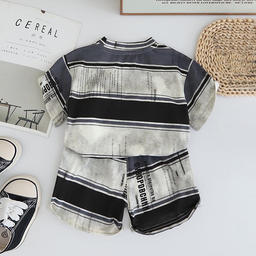 Boys Grey Striped Short Sleeves T-Shirt With Shorts Set 2 pc. Sets