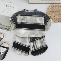 Boys Grey Striped Short Sleeves T-Shirt With Shorts Set 2 pc. Sets