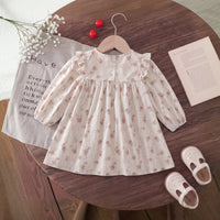Girls Pink Floral Print Long Sleeve A-Line Dress Casual Dresses