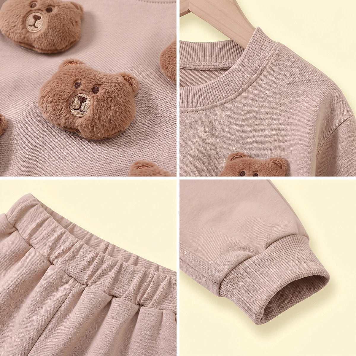 Girls Peach Bear Applique Sweatshirt & Joggers Sets Sets