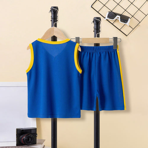 Boys Blue Sleeveless Printed V-Neck T-Shirt With Shorts Set 2 pc. Sets