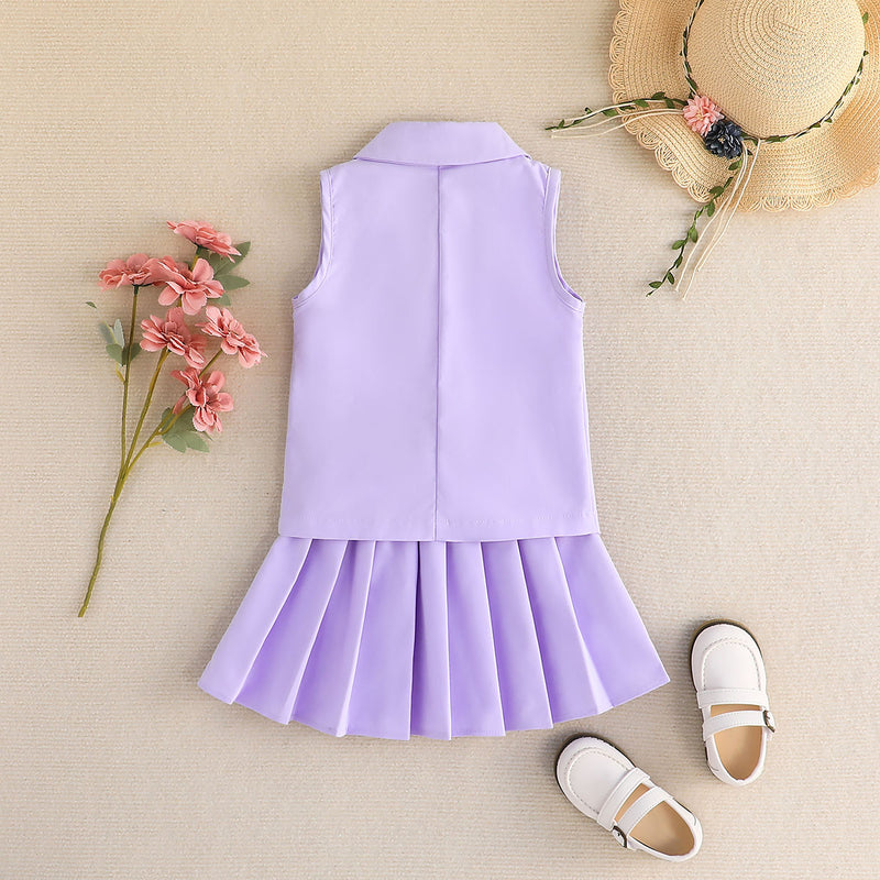 Girls Purple Sleeveless Jacket With Camisole Top And Skirts Set 3 pc. Sets