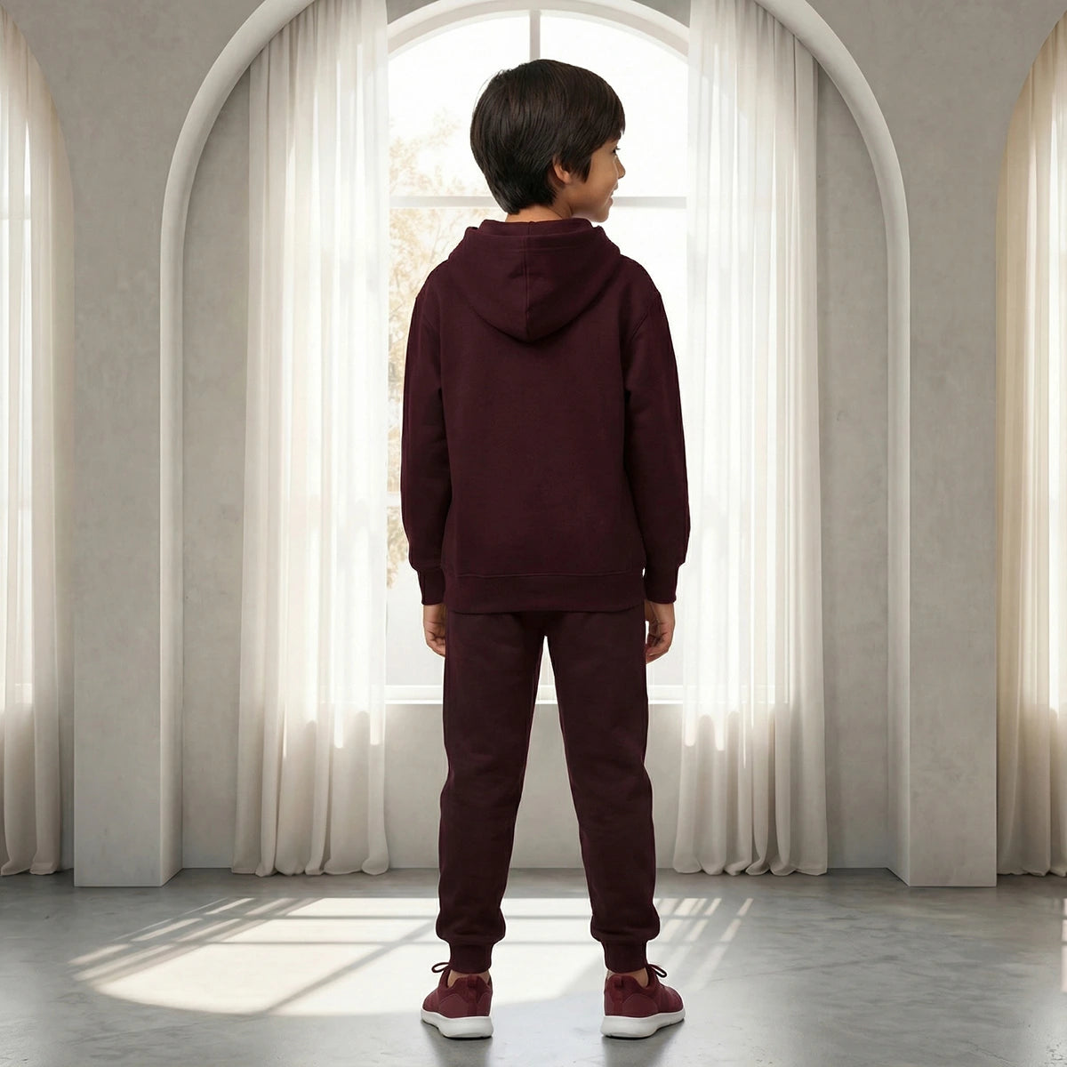 Boys Maroon K-Pop Nova Beat Graphics Hoodie With Jogger Co-ord Sets Sets