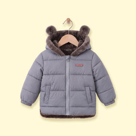 Boys Grey Bear Ear On Hood Zip-up Puffer Jacket Coats & Jackets Grey 1-2 Y