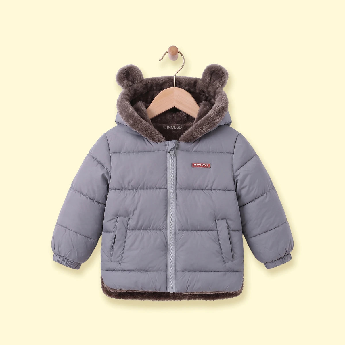 Boys Grey Bear Ear On Hood Zip-up Puffer Jacket Coats & Jackets Grey 1-2 Y