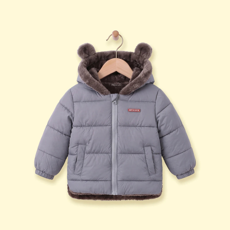 Boys Grey Bear Ear On Hood Zip-up Puffer Jacket Coats & Jackets Grey 1-2 Y