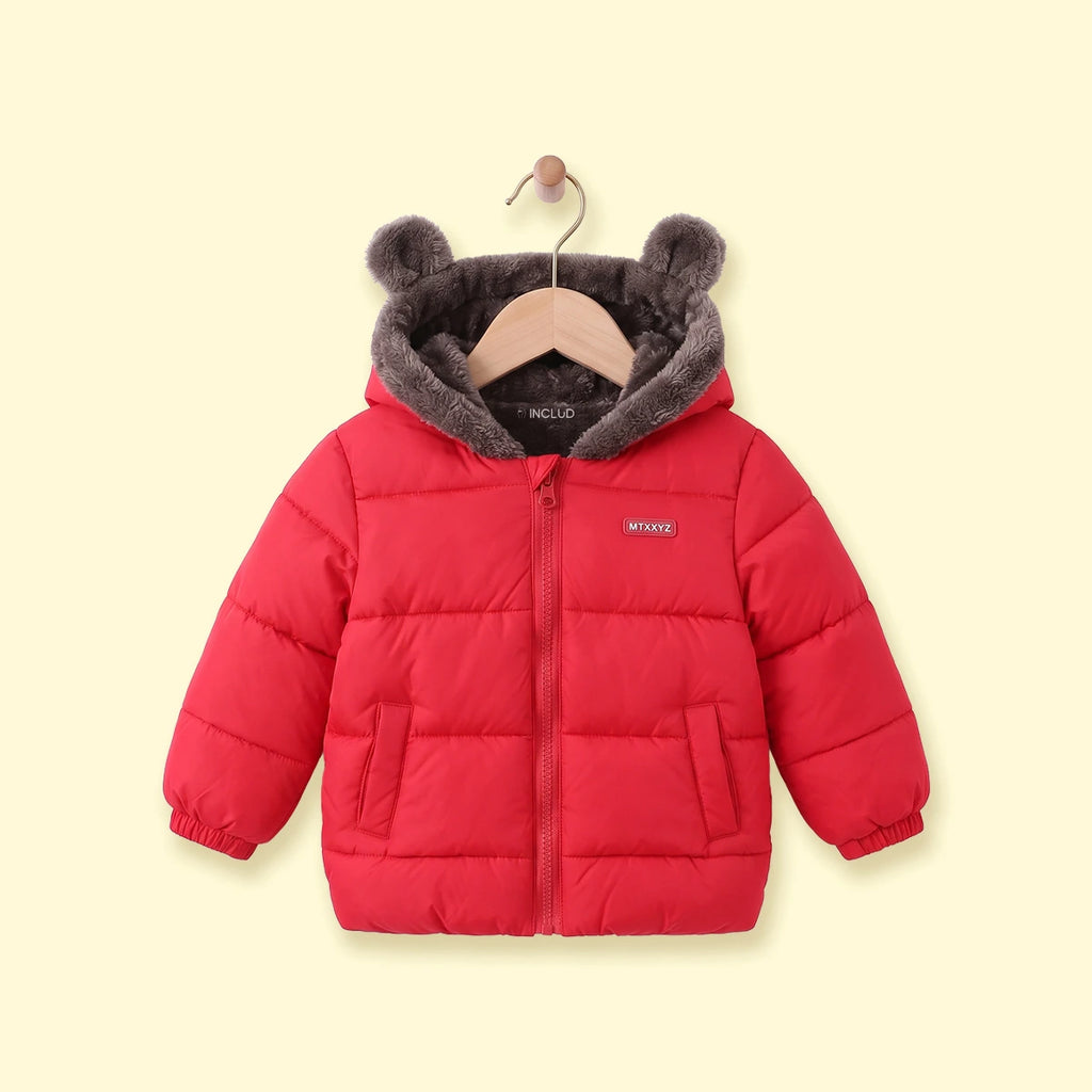 Boys Red Bear Ear On Hood Zip-up Puffer Jacket Coats & Jackets Red 1-2 Y