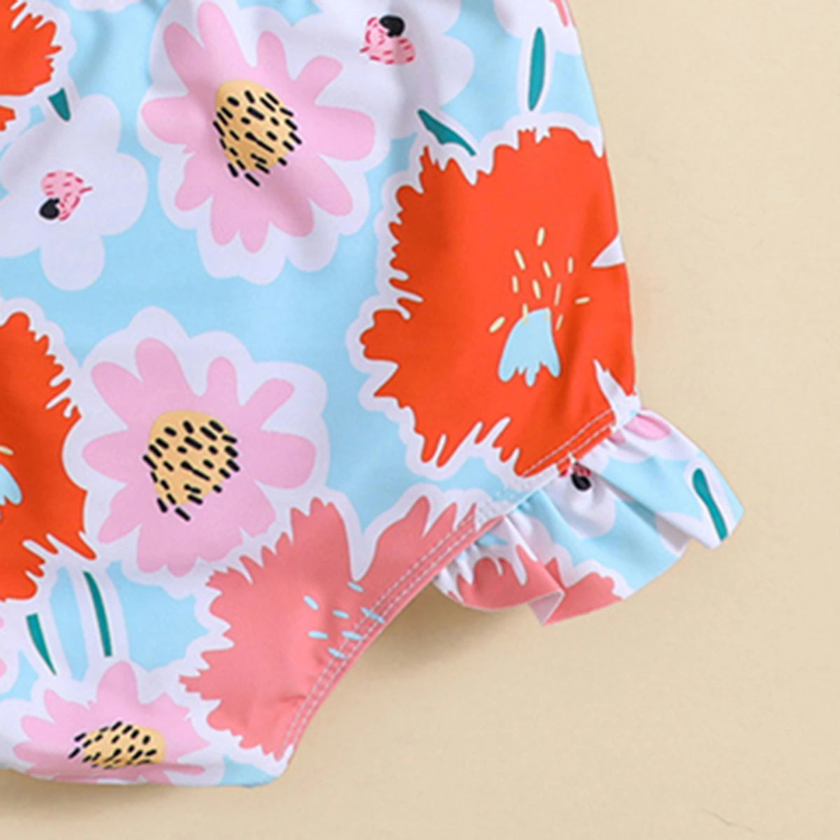 Girls Sky Blue Floral Printed Peplum Top With Briefs Swimwear Sets Sets