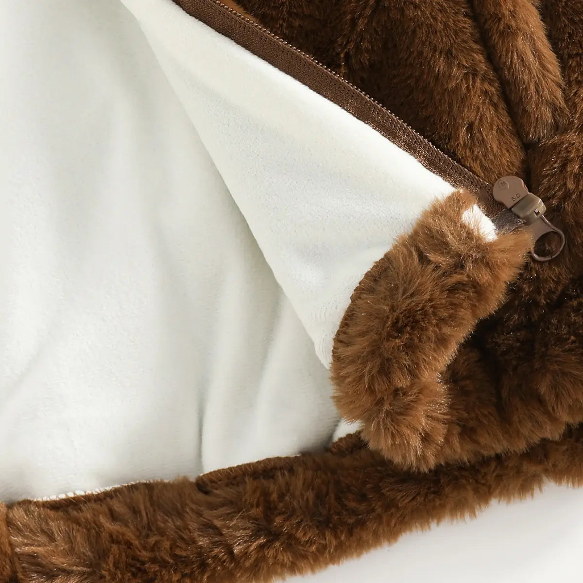 Girls Brown Polar Fleece Hooded Zipper Jacket Coats & Jackets