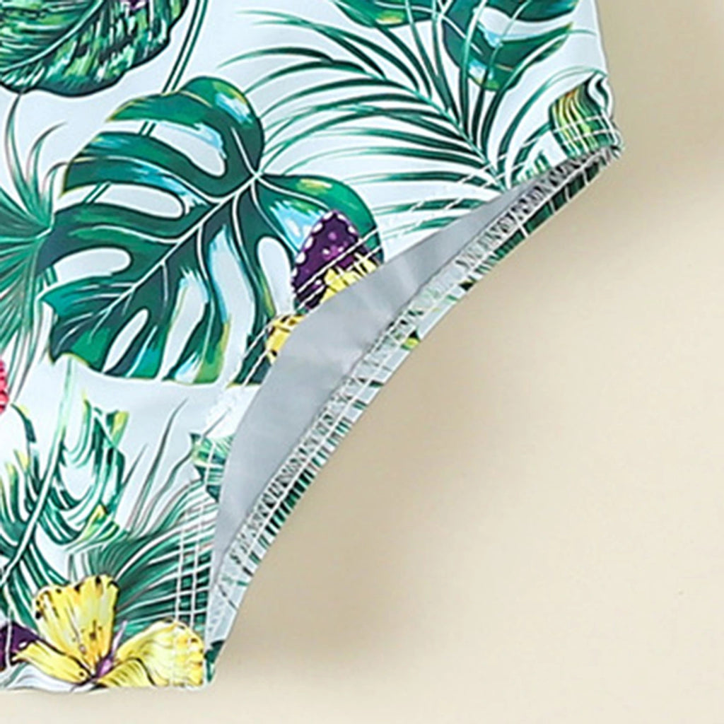 Girls Sea Green Tropical Printed One Shoulder Swimwear Bodysuit Beachwear