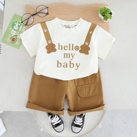 Boys Khaki Printed Short Sleeves T-shirt with Shorts Set Sets
