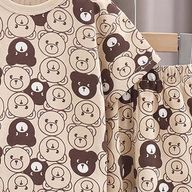 Boys Beige Short Sleeve Bear Print T-Shirt With Shorts Sets 2 pc. Sets