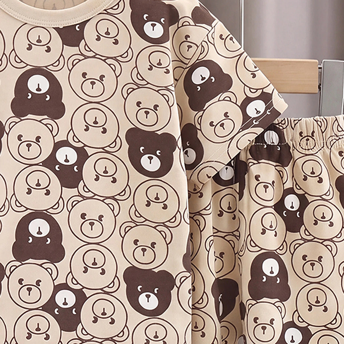 Boys Beige Short Sleeve Bear Print T-Shirt With Shorts Sets 2 pc. Sets
