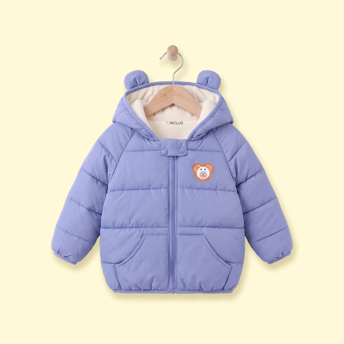 Boys Blue Bear Ear On Hood Quilted Zip-up Jacket Coats & Jackets Blue 1-2 Y