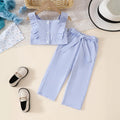 Girls Light Blue Stripes Sleeveless Crop Top With Pants Co-ord Sets Sets Light Blue 1-2 Y
