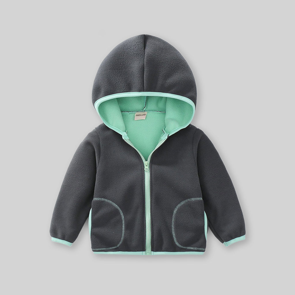 Boys Dark Grey Fleece Front Zipper Hooded Winter Jacket Coats & Jackets