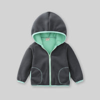 Boys Dark Grey Fleece Front Zipper Hooded Winter Jacket Coats & Jackets