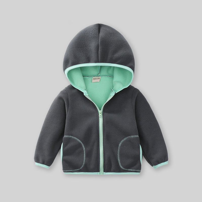Boys Dark Grey Fleece Front Zipper Hooded Winter Jacket Coats & Jackets