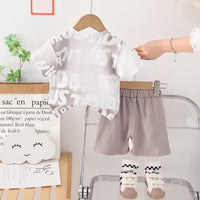 Boys Light Grey Printed Contrast Pocket T-Shirt With Shorts Set 2 pc. Sets