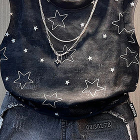 Boys Black Star Print Sleeveless T-Shirt With Denim Shorts Sets 2 pc. Sets