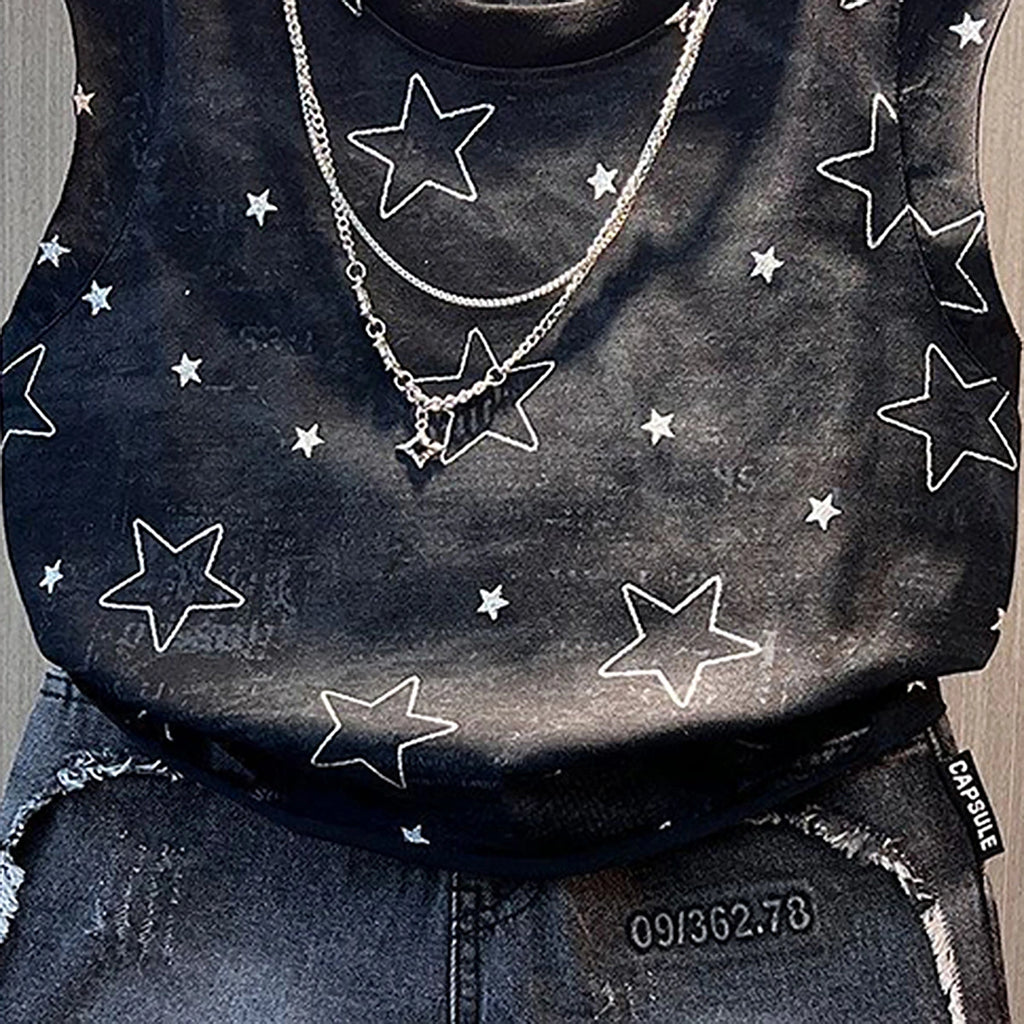 Boys Black Star Print Sleeveless T-Shirt With Denim Shorts Sets 2 pc. Sets