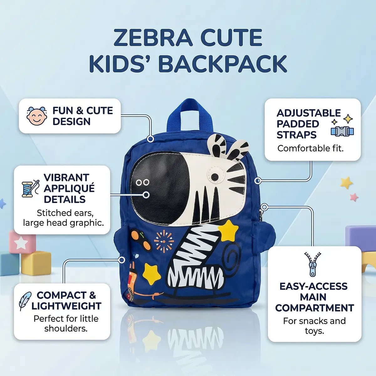 Boys Blue Animal-Theme Cotton School Backpack Trending Accessories