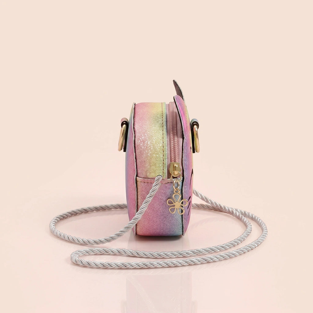Girls Multicolor Cat Motif Glitter Print Sling Bag Sling Bags