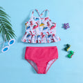 Girls White Dinosaur Printed Peplum Top With Briefs Swimwear Sets Sets White 1-2 Y