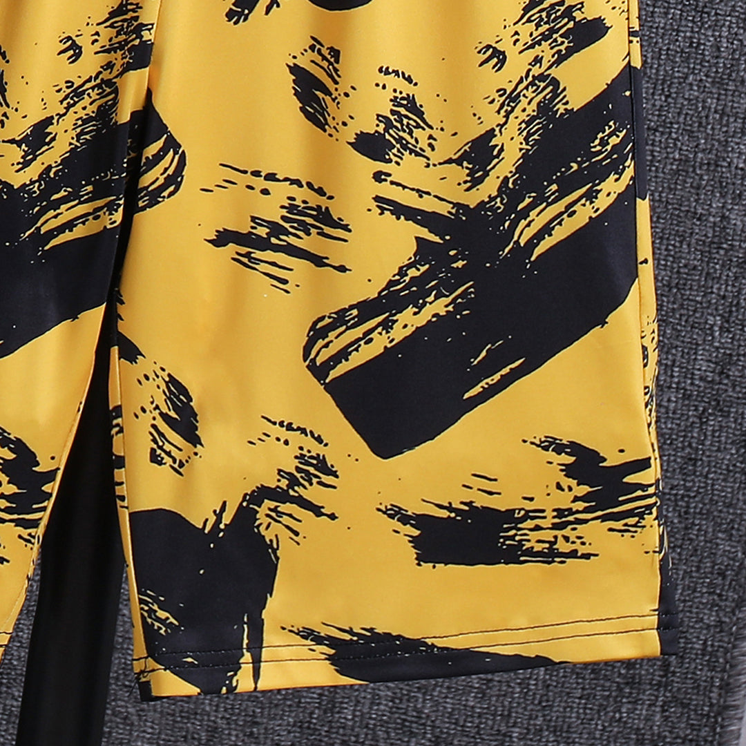 Boys Yellow Abstract Printed T-Shirt With Elasticated Shorts Set 2 pc. Sets