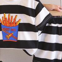 Boys Black Rocket Fries Striped T-Shirt With Elasticated Shorts Sets 2 pc. Sets
