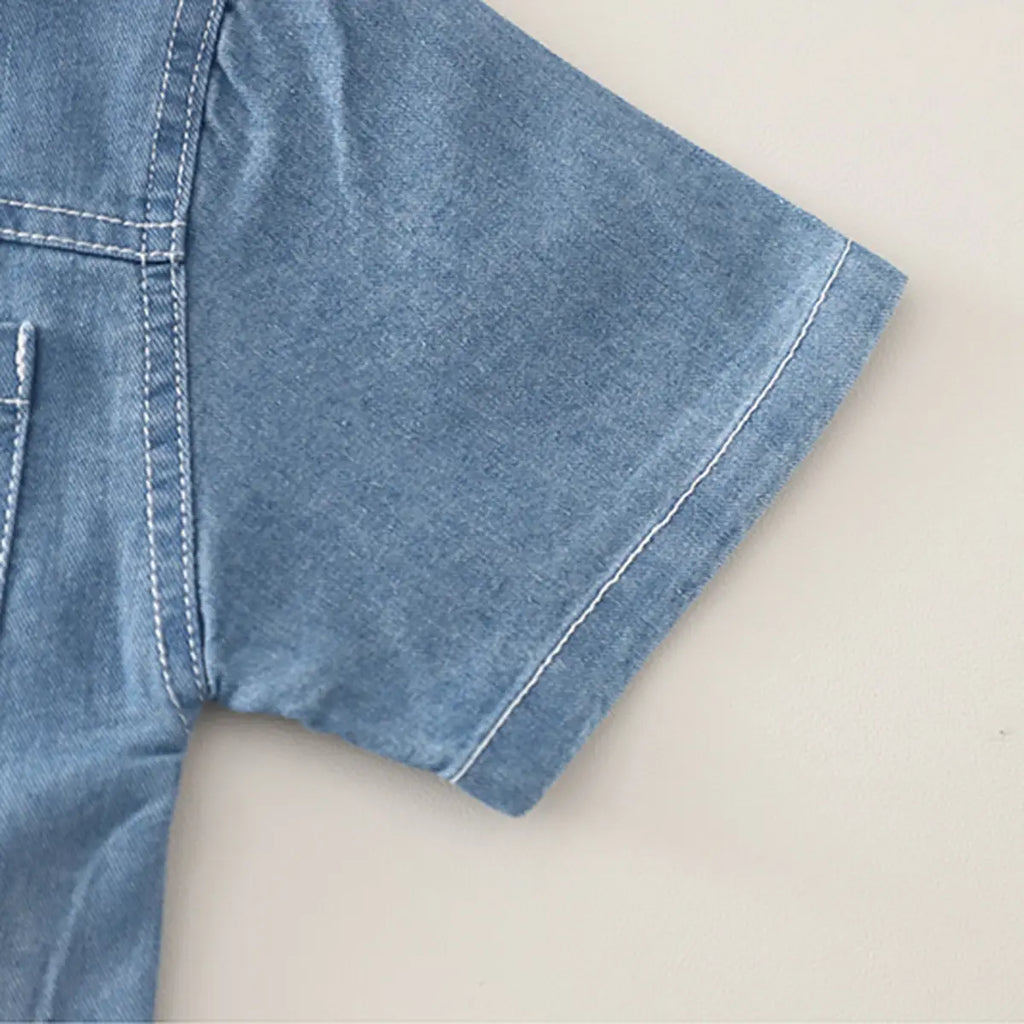Boys Light Blue Washed Denim Shirt With Shorts Sets Sets