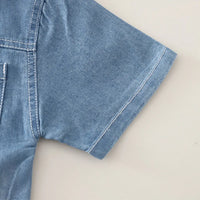 Boys Light Blue Washed Denim Shirt With Shorts Sets Sets