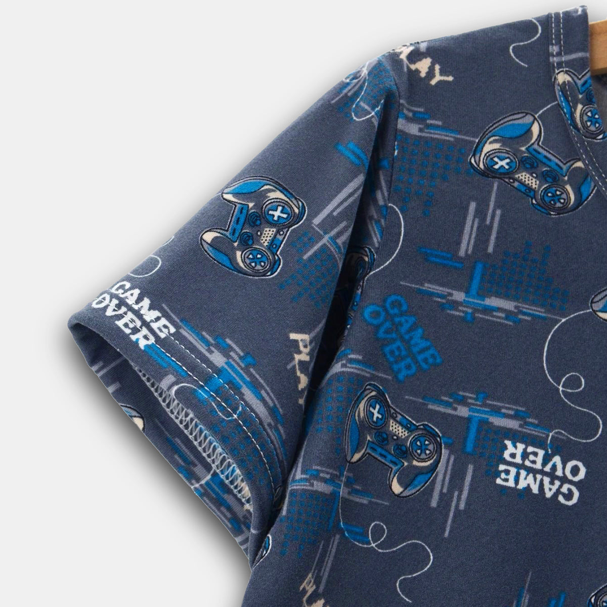 Boys Blue Gaming Print T-Shirt With Shorts And Pajama Set Sets