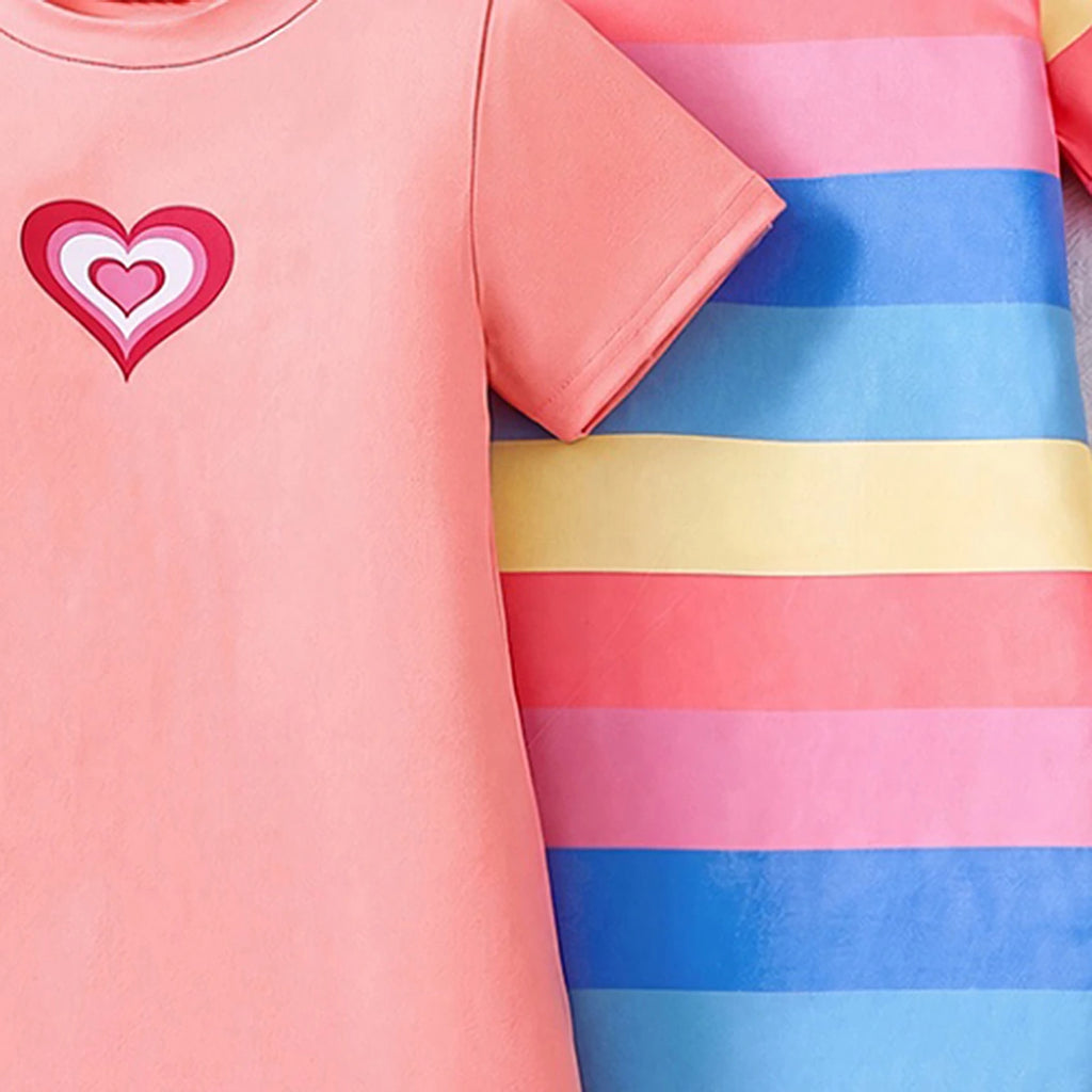 Girls Multicolour Striped Short Sleeve T-Shirt Dress Pack Of 2 Casual Dresses