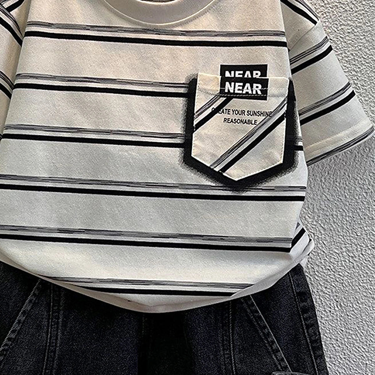 Boys Black Short Sleeve Striped T-Shirt With Denim Shorts Sets 2 pc. Sets
