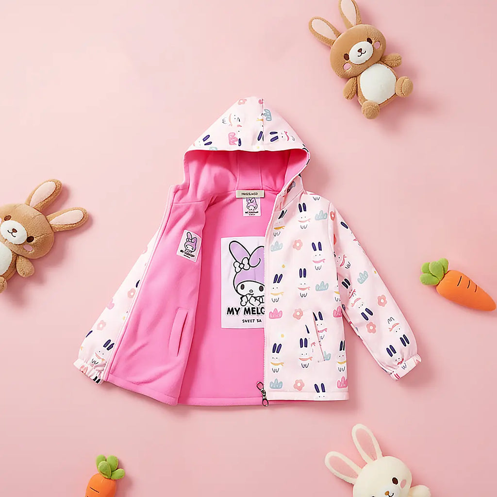 Girls Light Pink Rabbit Reversible Printed Hooded Zipper Jacket Coats & Jackets Light Pink 3-4 Y