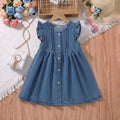 Girls Blue Flutter Sleeve Light Wash Denim A-Line Dress Casual Dresses Blue 2-3 Y