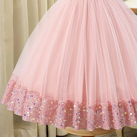 Girls Light Pink Sequin Embellished Sleeveless Fit & Flare Dress Casual Dresses