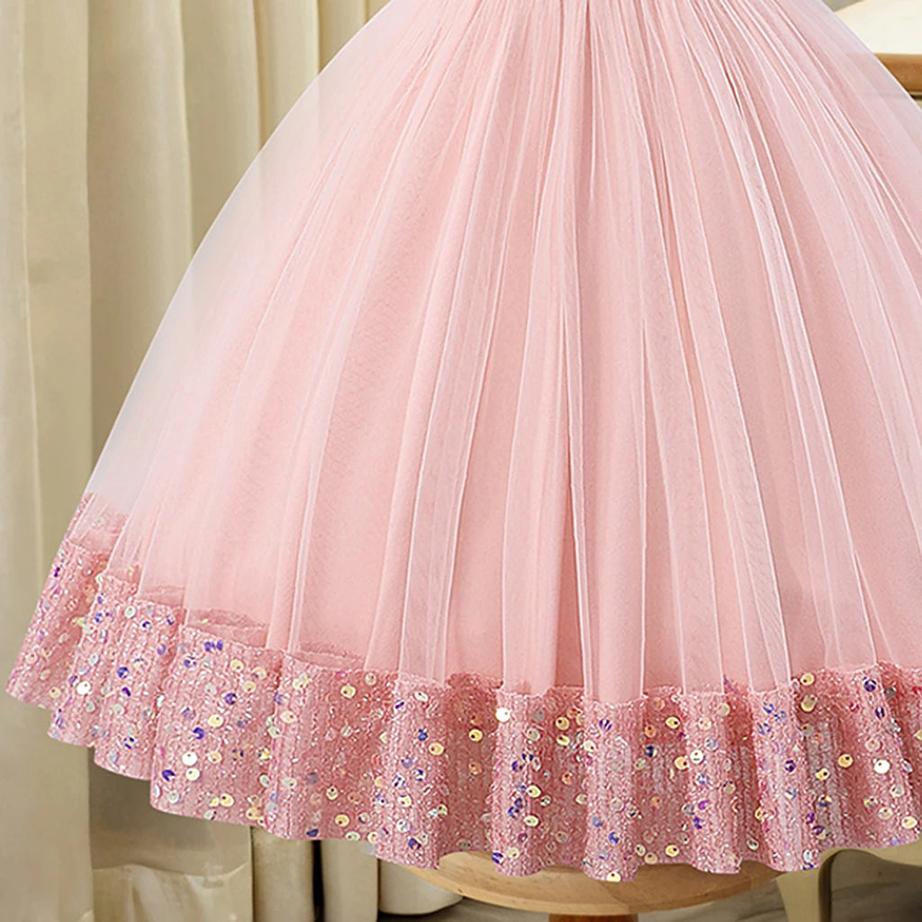 Girls Light Pink Sequin Embellished Sleeveless Fit & Flare Dress Casual Dresses
