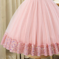 Girls Light Pink Sequin Embellished Sleeveless Fit & Flare Dress Casual Dresses