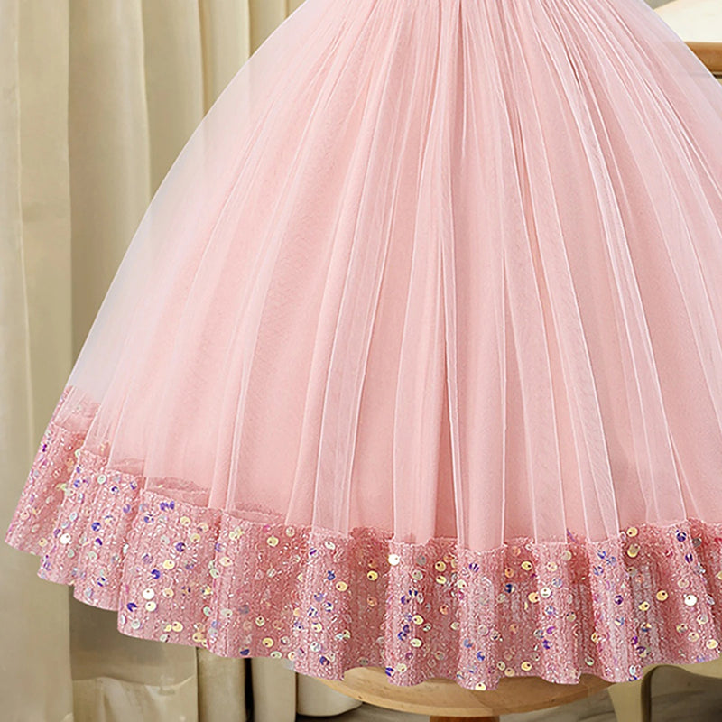 Girls Light Pink Sequin Embellished Sleeveless Fit & Flare Dress Casual Dresses