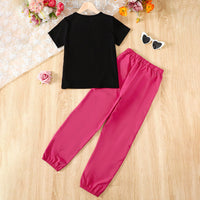 Girls Pink Short Sleeve Printed T-Shirt With Elasticated Pants Set 2 pc. Sets