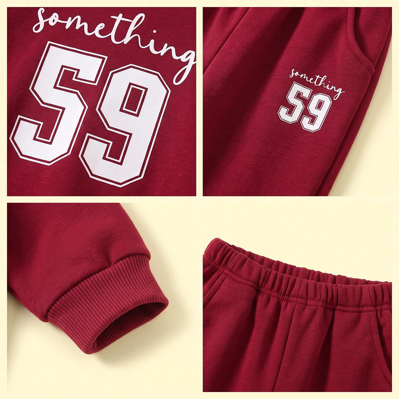 Boys Red Typographic Sweatshirt & Joggers Co-ord Sets Sets