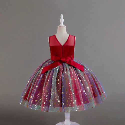 Girls Red Star Foil Print Sleeveless Fit & Flare Party Wear Dress Party Dresses