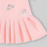 Girls Pink Embroidered Pleated Fit & Flare Polo Dress Casual Dresses